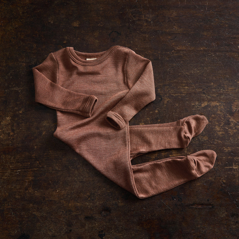 Kea Baby Pyjamas - Merino Wool & Silk - Russet