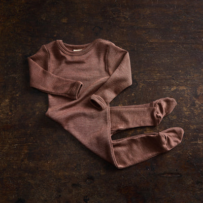 Kea Baby Pyjamas - Merino Wool & Silk - Russet