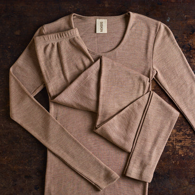 Lark Top & Finch Leggings Women’s Set - Merino Wool & Silk - Warm Driftwood