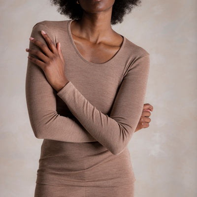 Lark Women's Top - Merino Wool & Silk - Warm Driftwood