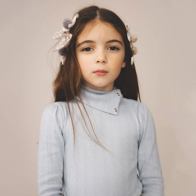 Kids Pima Cotton Pouf Turtleneck - Talc Pointelle