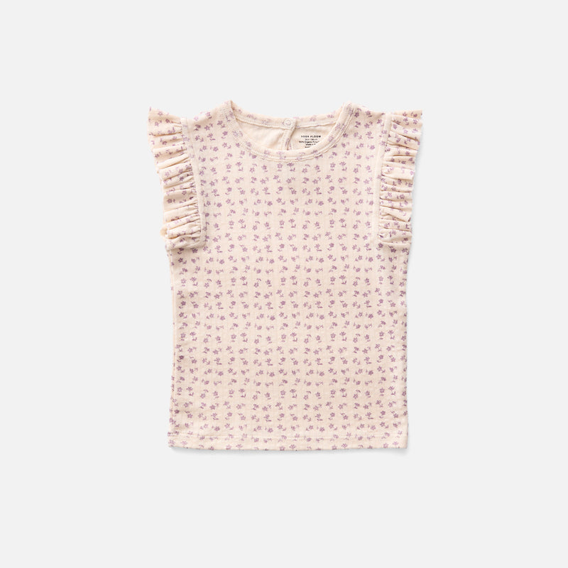 Kids Pima Cotton Frill Tee - Pansy Chicweed Print Pointelle