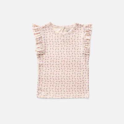 Kids Pima Cotton Frill Tee - Pansy Chicweed Print Pointelle