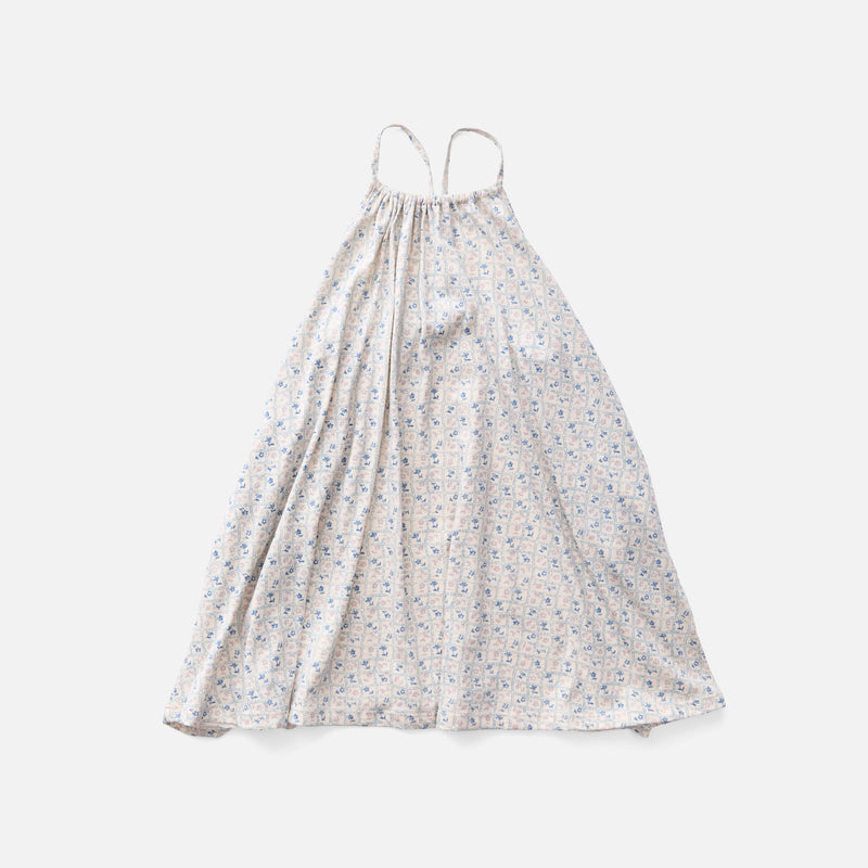 Kids Pima Cotton Loop Dress- Azul Flower Press print