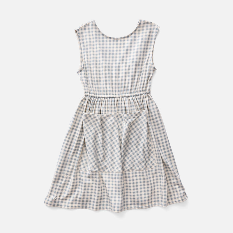 Kids Pima Cotton Pocket Dress - Azul Gingham Print