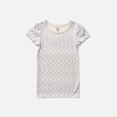 Kids Pima Cotton Pouf tee - Azul Flower Press Print
