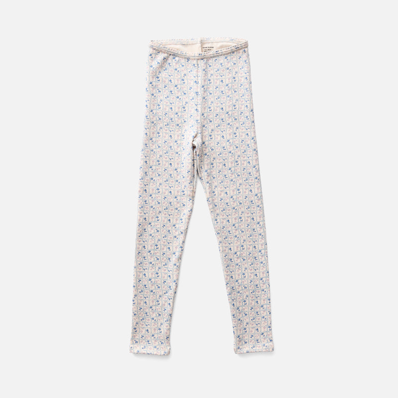 Kids Pima Cotton Stretch Leggings - Azul Flower Press Print