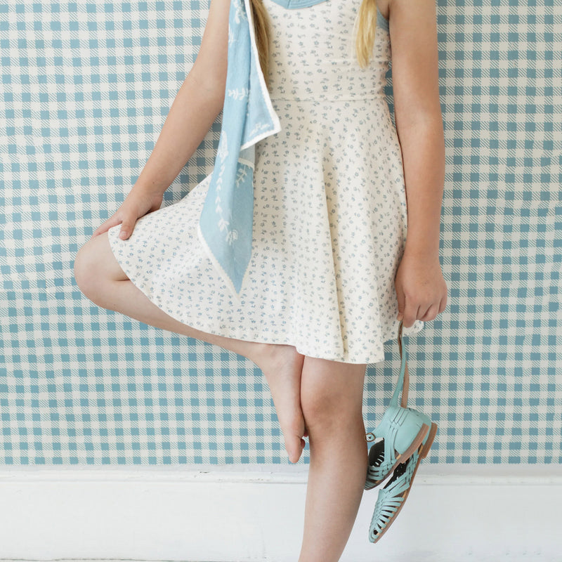 Kids Pima Cotton Pixie Dress - Azul Chicweed Print