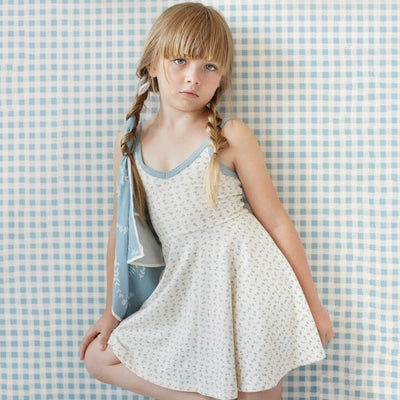 Kids Pima Cotton Pixie Dress - Azul Chicweed Print