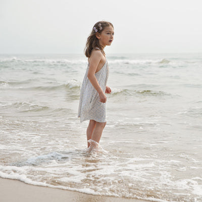 Kids Pima Cotton Loop Dress- Azul Flower Press print