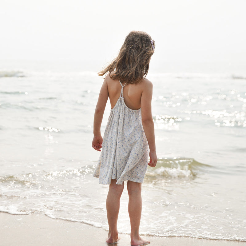 Kids Pima Cotton Loop Dress- Azul Flower Press print