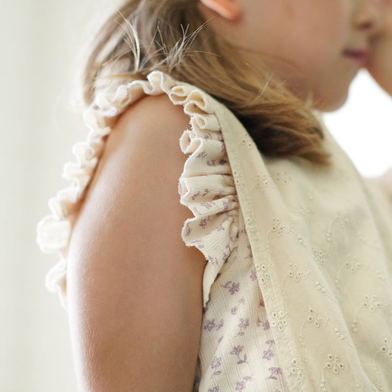 Kids Pima Cotton Frill Tee - Pansy Chicweed Print Pointelle