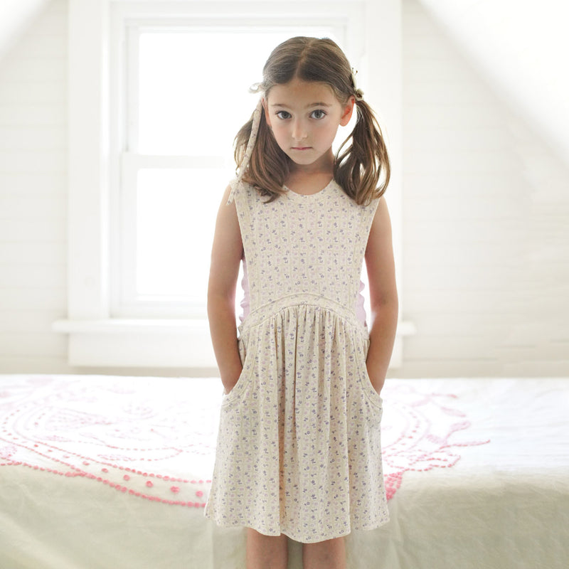 Kids Pima Cotton Dunes Dress - Soy Flower Press Print