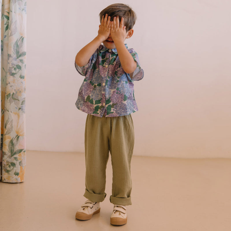 Kids Cotton Gauze Cousin Pants - Golden Green