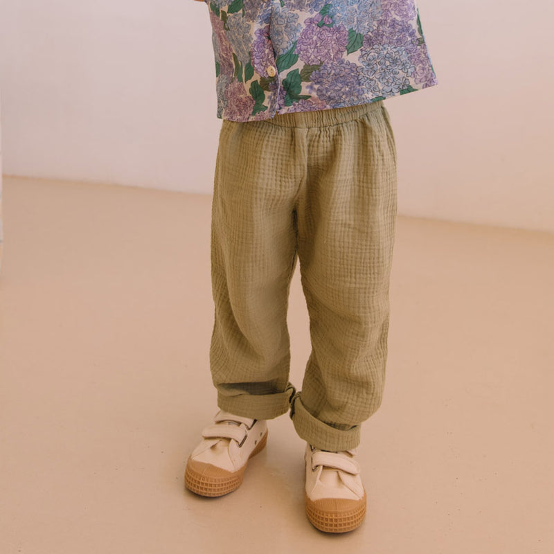Kids Cotton Gauze Cousin Pants - Golden Green