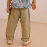 Kids Cotton Gauze Cousin Pants - Golden Green