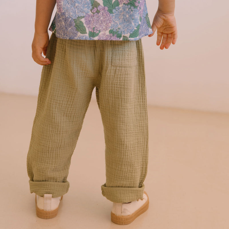 Kids Cotton Gauze Cousin Pants - Golden Green