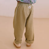 Kids Cotton Gauze Cousin Pants - Golden Green