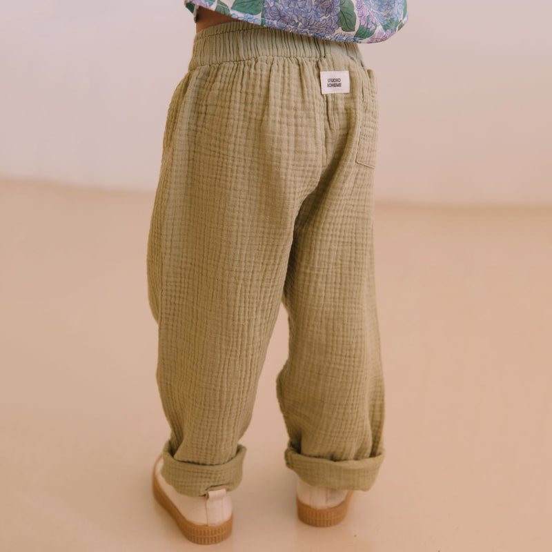 Kids Cotton Gauze Cousin Pants - Golden Green
