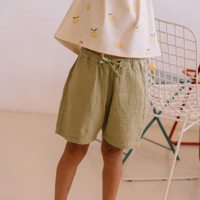Kids Cotton Gauze Basile Bermuda Shorts - Golden Green