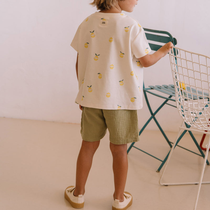 Kids Cotton Gauze Basile Bermuda Shorts - Golden Green