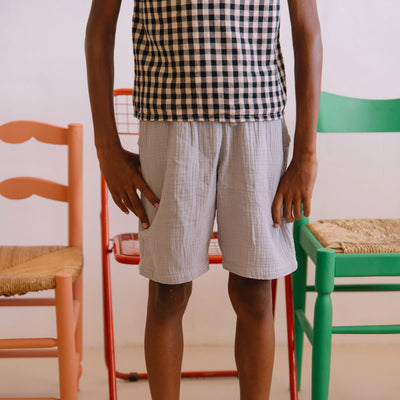 Kids Cotton Gauze Basile Bermuda Shorts - Silver Blue