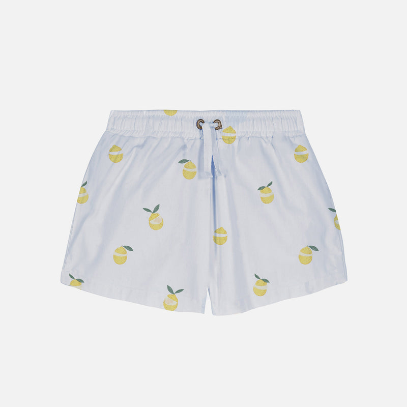Baby & Kids Cotton Poplin Chico Swim Shorts - Cloud Blue/Lemon