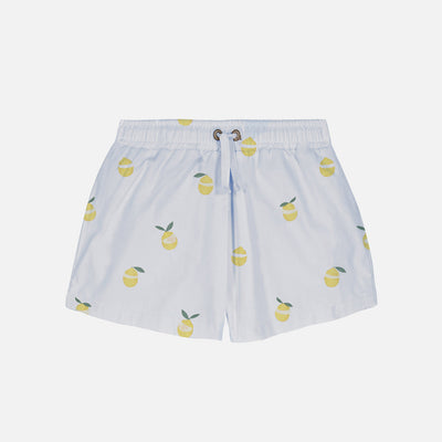 Baby & Kids Cotton Poplin Chico Swim Shorts - Cloud Blue/Lemon