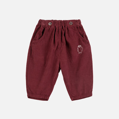 Baby Cotton Corduroy Curious Owl Pants - Burgundy Red