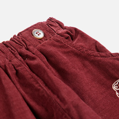 Baby Cotton Corduroy Curious Owl Pants - Burgundy Red