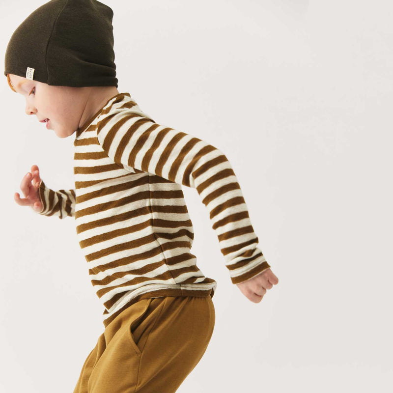 Kids Merino Wool Crepe Top - Natural/Bronze Stripe