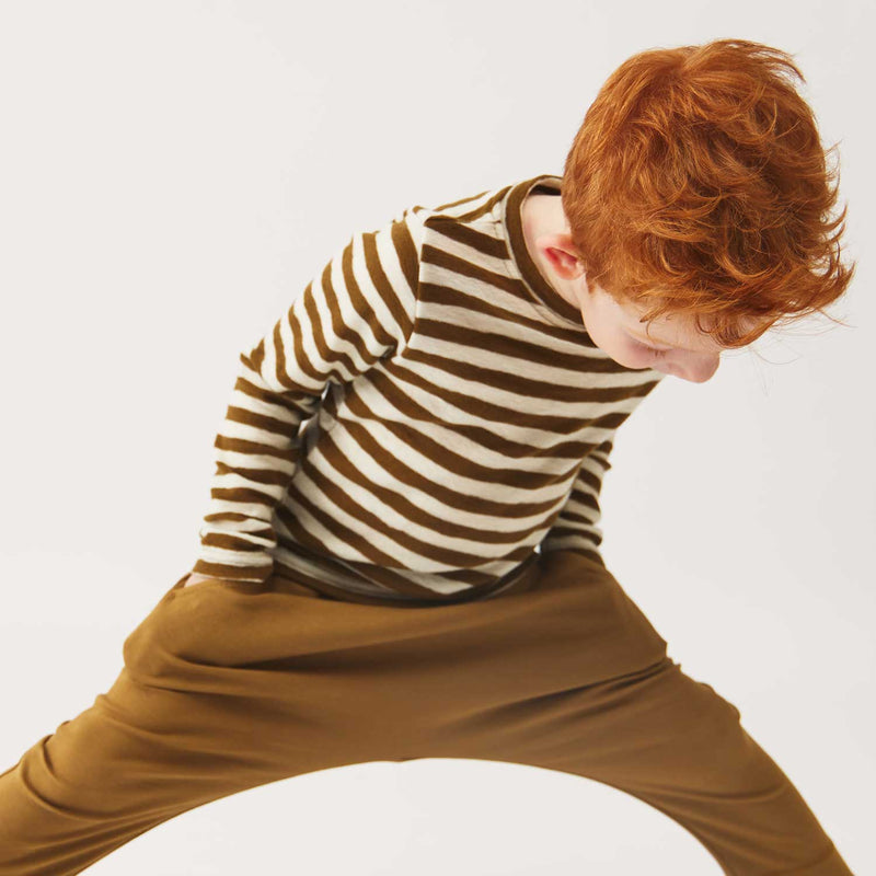Kids Merino Wool Crepe Top - Natural/Bronze Stripe