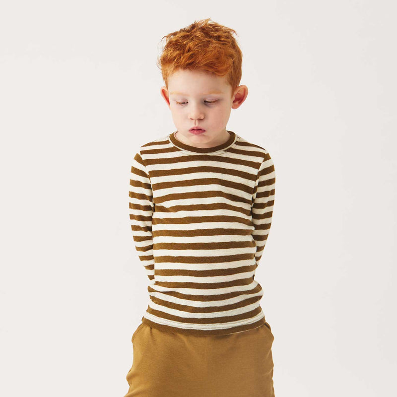 Kids Merino Wool Crepe Top - Natural/Bronze Stripe