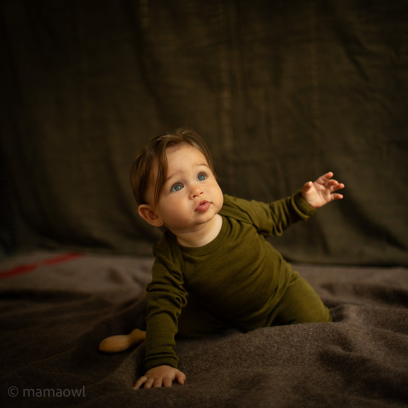 Robin Baby Body - Merino Wool & Silk - Seaweed