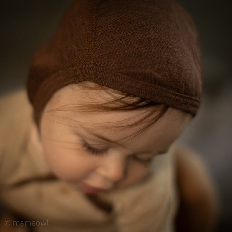 Piculet Baby Bonnet - Merino Wool & Silk - Squirrel