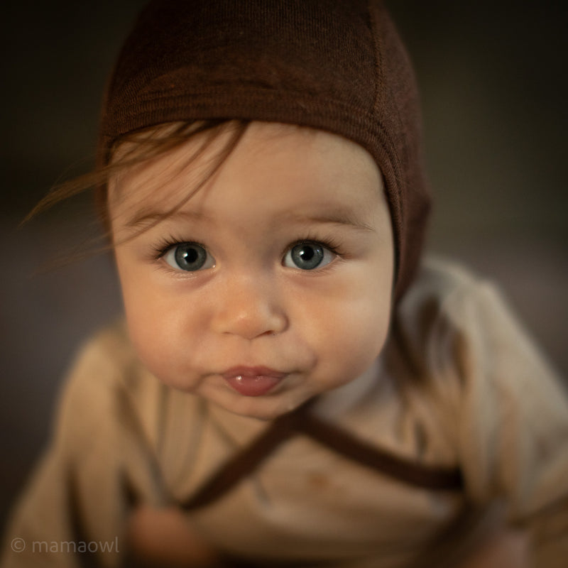 Piculet Baby Bonnet - Merino Wool & Silk - Squirrel