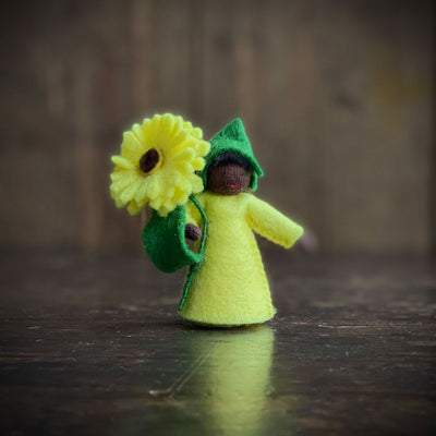 Handmade Wool Flower Fairy - Yellow Calendula - Black