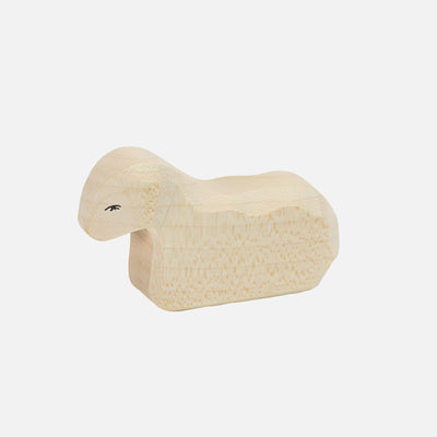 Handcrafted Wooden White Lamb Resting