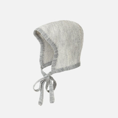 Merino Wool Knitted Bonnet - Grey/Natural