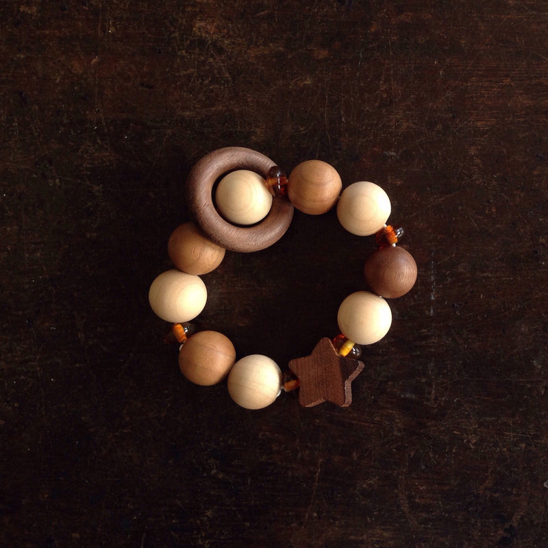 Wooden Star Touch Ring with Amber