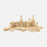 Wooden Natural Nins, Rings & Coins - 48 Pieces