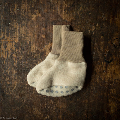 Baby Merino Wool/Cotton Fleece Booties - Latte