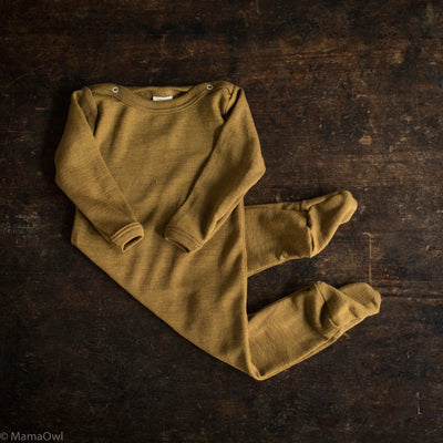 Kea Baby Pyjamas - Merino Wool & Silk - Deep Ochre