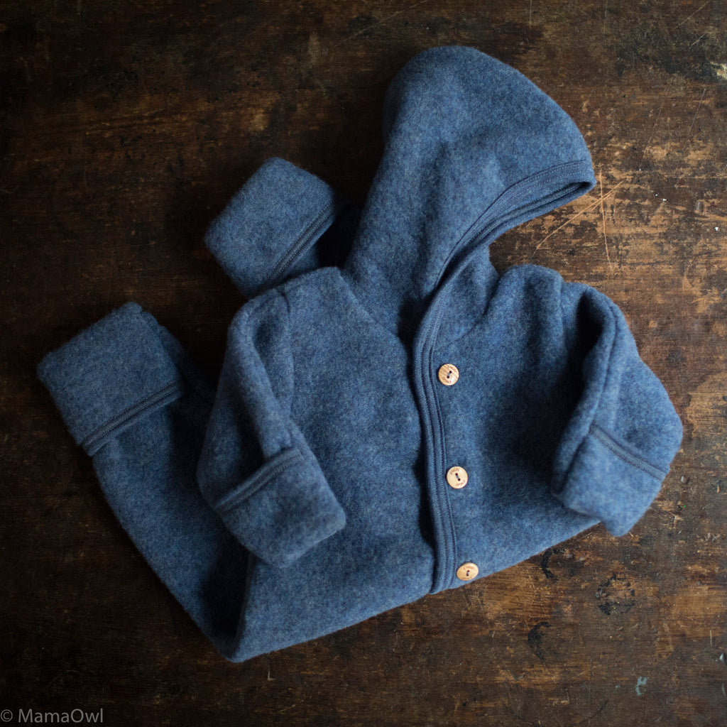 Baby Merino Wool Fleece Suit - Blue MamaOwl Melange –