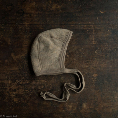 Baby Merino Wool Fleece Bonnet -  Walnut Melange