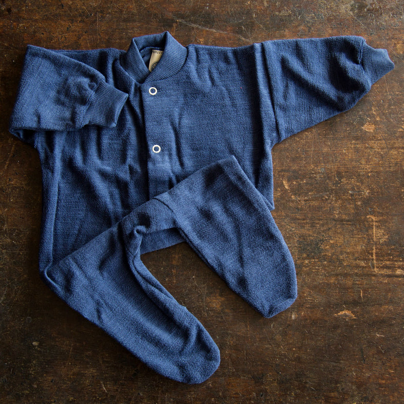 Wool Pyjamas Baby Merino Wool Terry Pyjamas in blue - sizes 0-24 months – MamaOwl