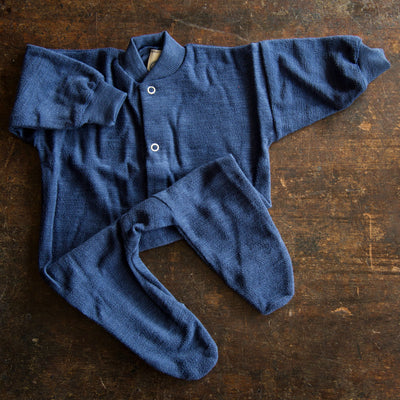 Baby Merino Wool Terry Pyjamas - Blue