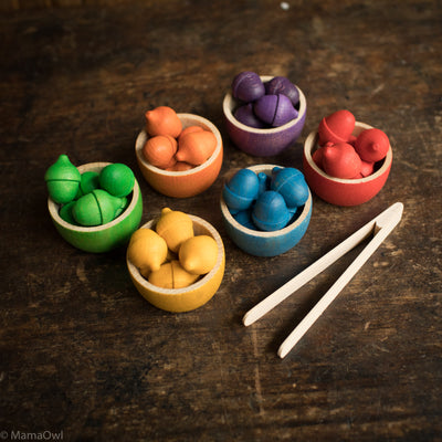 Wooden Bowls & Acorns - Set of 6