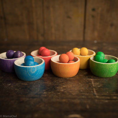 Wooden Bowls & Marbles - Set of 6