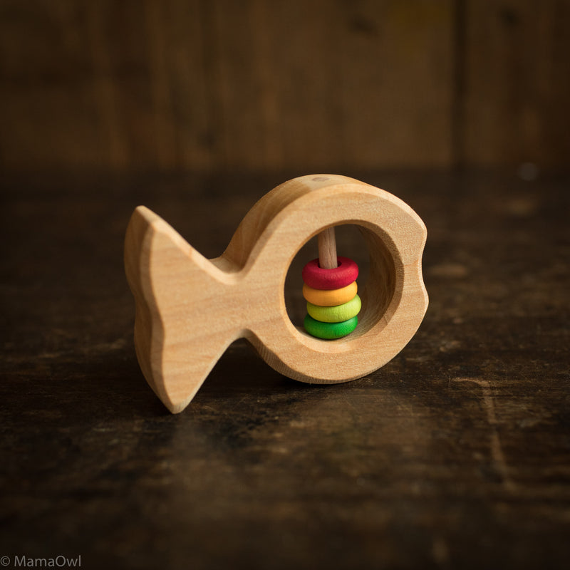 Wooden rainbow rattle fish